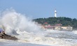 Strong winds create huge waves at the sea in Yantai, China, on October 19, 2024. 