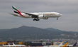 A Boeing 777-21H(LR) from Emirates lands at Barcelona airport in Barcelona, Spain, on Octo...