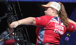 Ella Gibson of Great Britain competes against Dafne Quintero of Mexico (not in picture) du...