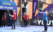 Mathias Fullerton of Denmark and Prathamesh Balchandra Fuge of India compete during the me...