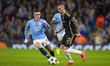 Lukas Haraslin #22 of AC Sparta Praha is tackled by Phil Foden #47 of Manchester City F.C....