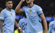 Matheus Nunes #27 of Manchester City F.C. celebrates his goal during the UEFA Champions Le...