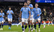 Matheus Nunes #27 of Manchester City F.C. celebrates his goal during the UEFA Champions Le...