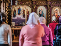 Holy mass in the church of Slavutich, Ukraine, city of the relocated workers after the accident of the Chernobyl nuclear plant, on August 29...