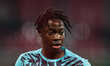 El Chadaille Bitshiabu of Leipzig looks on during the DFB Cup  Second Round match between...