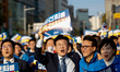 Democratic Party leader Lee Jae-myung (center), along with opposition lawmakers and tens o...