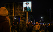 Soviet soldier picture at Checkpoint Charlie memorial site a day ahead of the 35th anniver...