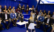 A crowd of people in Porto stands during the second day of Web Summit in Lisbon, Portugal,...