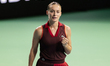 Ana Bogdan of Romania celebrates a point during the Billie Jean King Cup match between Jap...