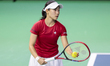 Nao Hibino of Japan plays during the Billie Jean King Cup match between Japan and Romania...