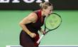 Ana Bogdan of Romania celebrates the victory during the Billie Jean King Cup match between...