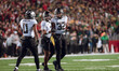 Oregon defensive back Tysheem Johnson #0, Oregon defensive back Jabbar Muhammad #7, and Or...