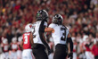 Oregon defensive back Brandon Johnson #3 and Oregon inside linebacker Jeffrey Bassa #2 cel...