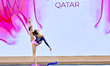 Alina Rechkina of Belarus performs during the individual all-around qualifications of the...