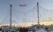 A snow-covered scene at the Winter Tollwood Festival on December 3, 2023, in Munich, Germa...