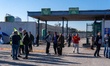 Trasnova workers protest on Monday in front of the gates of the Stellantis plant in Pomigl...
