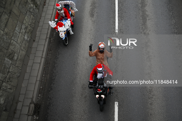 Santas On Motorcycles In Krakow