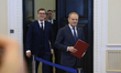 Polish Prime Minister Donald Tusk (R) and Estonia's Prime Minister Michal Kristen (L) arri...