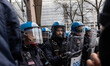 During a student march, a clash occurs in front of the Polytechnic University in Turin, It...