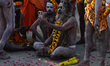 Hindu sadhus (holy men) from the Juna Akhara take part in a religious procession towards t...