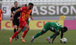 Franklin Sasere of Floriana is closely followed by Kurt Zammit, captain of Birkirkara, dur...