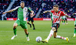 Feyenoord Rotterdam defender Bart Nieuwkoop and PSV Eindhoven forward Noa Lang participate...