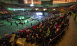 Veiled Iranian schoolgirls perform in a ceremony at Azadi Stadium in western Tehran, Iran,...