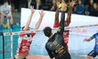 Robertlandy Simon Aties of the Gas Sales Bluenergy Piacenza team blocks during the match b...