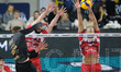 Antoine Brizard of the Gas Sales Bluenergy Piacenza team blocks during the match between R...