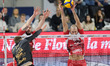 Gianluca Galassi of the Gas Sales Bluenergy Piacenza team blocks during the match between...