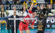 Alessandro Bovolenta of the Gas Sales Bluenergy Piacenza team spikes the ball during the m...