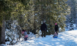 Locals and tourists take a winter walk in Krun, Garmisch-Partenkirchen, Upper Bavaria, Bav...