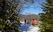 Locals and tourists take a winter walk in Krun, Garmisch-Partenkirchen, Upper Bavaria, Bav...