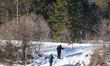 Locals and tourists take a winter walk in Krun, Garmisch-Partenkirchen, Upper Bavaria, Bav...
