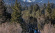 Locals and tourists take a winter walk in Krun, Garmisch-Partenkirchen, Upper Bavaria, Bav...