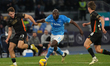 Romelu Lukaku of SSC Napoli competes for the ball with Marin Sverko of Venezia FC during t...
