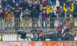 Nadir Zortea celebrates a goal with the fans during the match between AC Monza and Cagliar...