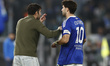 Patrick Cutrone of Como and coach Cesc Fabregas of Como are present during the Serie A soc...