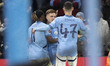 James McAtee #87 of Manchester City F.C. celebrates his goal during the Emirates FA Cup Th...