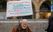 In Munich, Germany, on January 11, 2025, demonstrators gather in Marienplatz to participat...