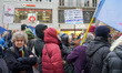 In Munich, Germany, on January 11, 2025, demonstrators gather in Marienplatz to participat...
