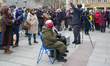 In Munich, Germany, on January 11, 2025, demonstrators gather in Marienplatz to participat...
