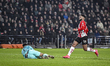 AZ goalkeeper Rome-Jayden Owusu-Oduro and PSV midfielder Ismael Saibari participate in the...