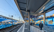 At the train station in Donauwoerth, Donau-Ries, Swabia, Bavaria, Germany, on December 12,...