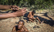 San men preparing for hunting in the Living Museum of the Ju’Hoansi-San, Grashoek, Namibia...