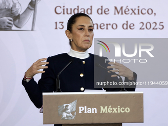 Mexico's President Claudia Sheinbaum Pardo speaks during the presentation of 'Plan Mexico' with the objective of reducing Asian imports to b... by Eyepix/NurPhoto