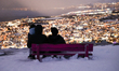 People are seen at the viewpoint in Tromso, Norway on January 14, 2025. 