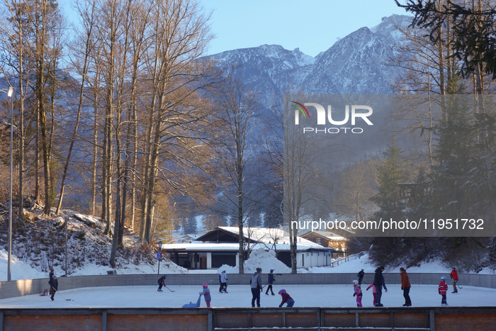 Natural Ice Rink In The Bavarian Town Of Grainau