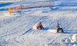 Tourists sledge in Tyrol on a sunny winter day in Seefeld, Innsbruck Land, Tyrol, Austria,...