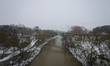 Buffalo Bayou Park is covered in snow during a storm in Houston, Texas, on January 21, 202...